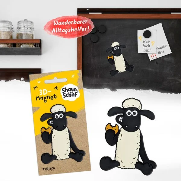 Shaun das Schaf - 3D-Magnet sitzend - an der Magnettafel