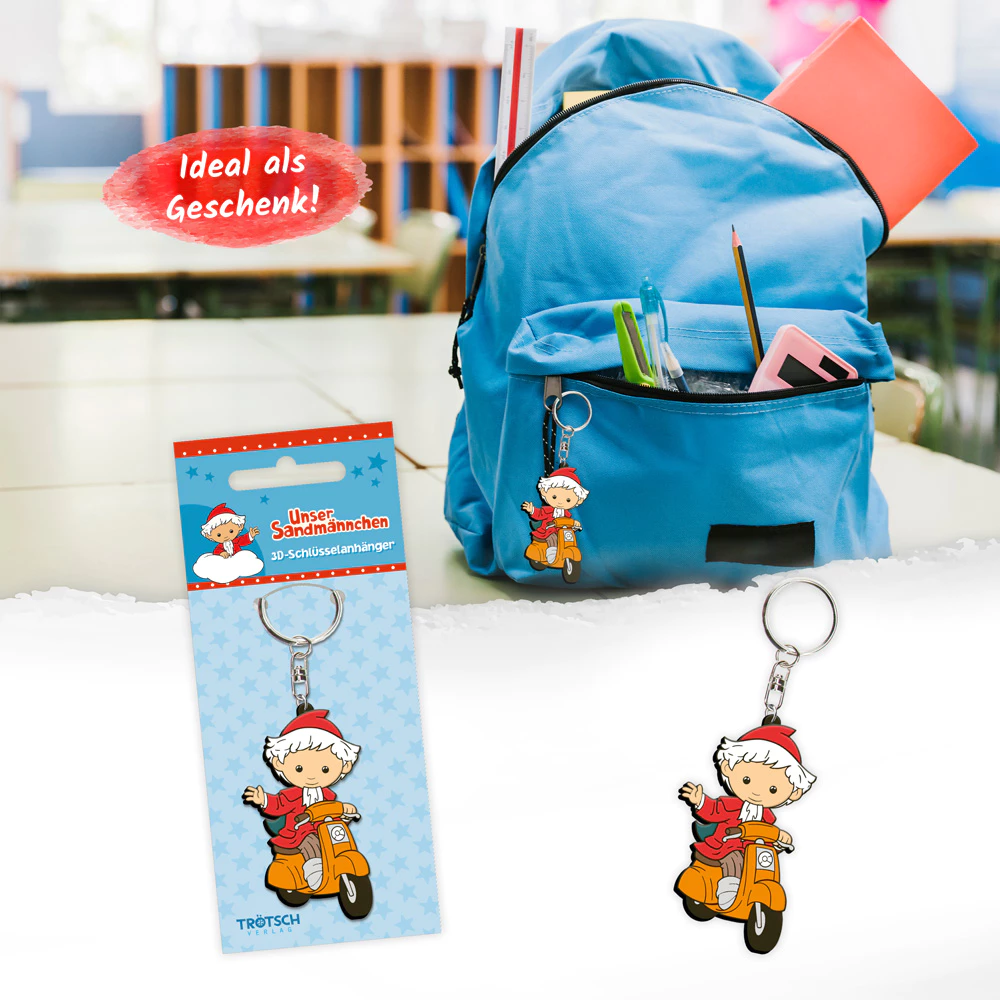 sandmaennchen 3D schluesselanhaenger roller am rucksack