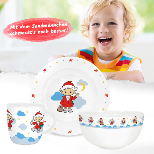 sandmannchen-porzellan-kindergeschirr-set-freude Unser Sandmännchen Kindergeschirr Set (drei teilig)