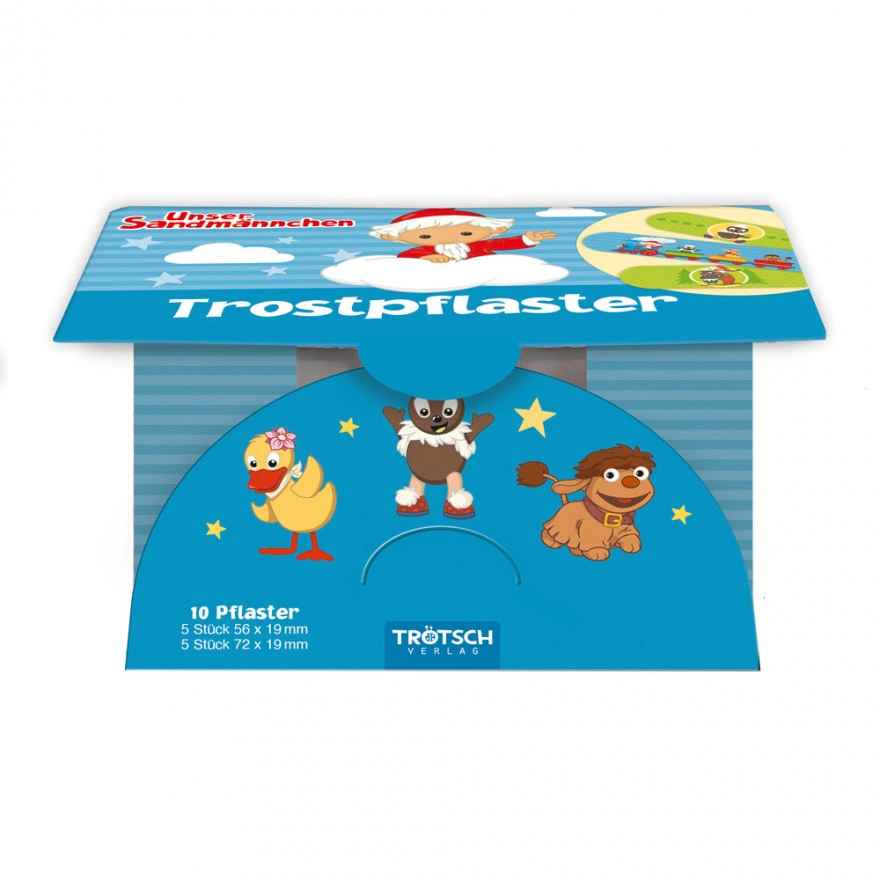 Unser Sandmännchen - Trostpflaster Geöffnete Verpackung der Sandmännchen Trostpflaster mit sichtbaren Innenaufdruck