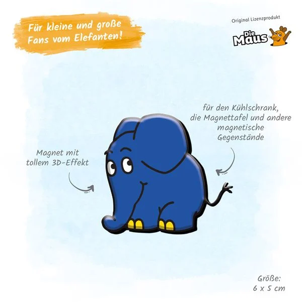drei null eins vier fünf die maus 3D magnet elefant stehend detail sechsxfünfcm