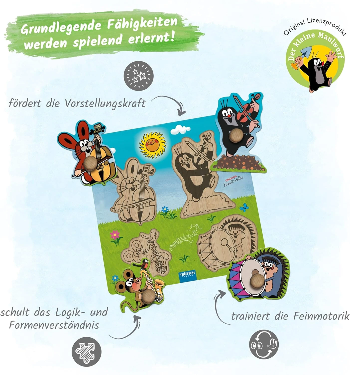 der kleine maulwurf holzlegespiel musikanten trainiert feinmotorik