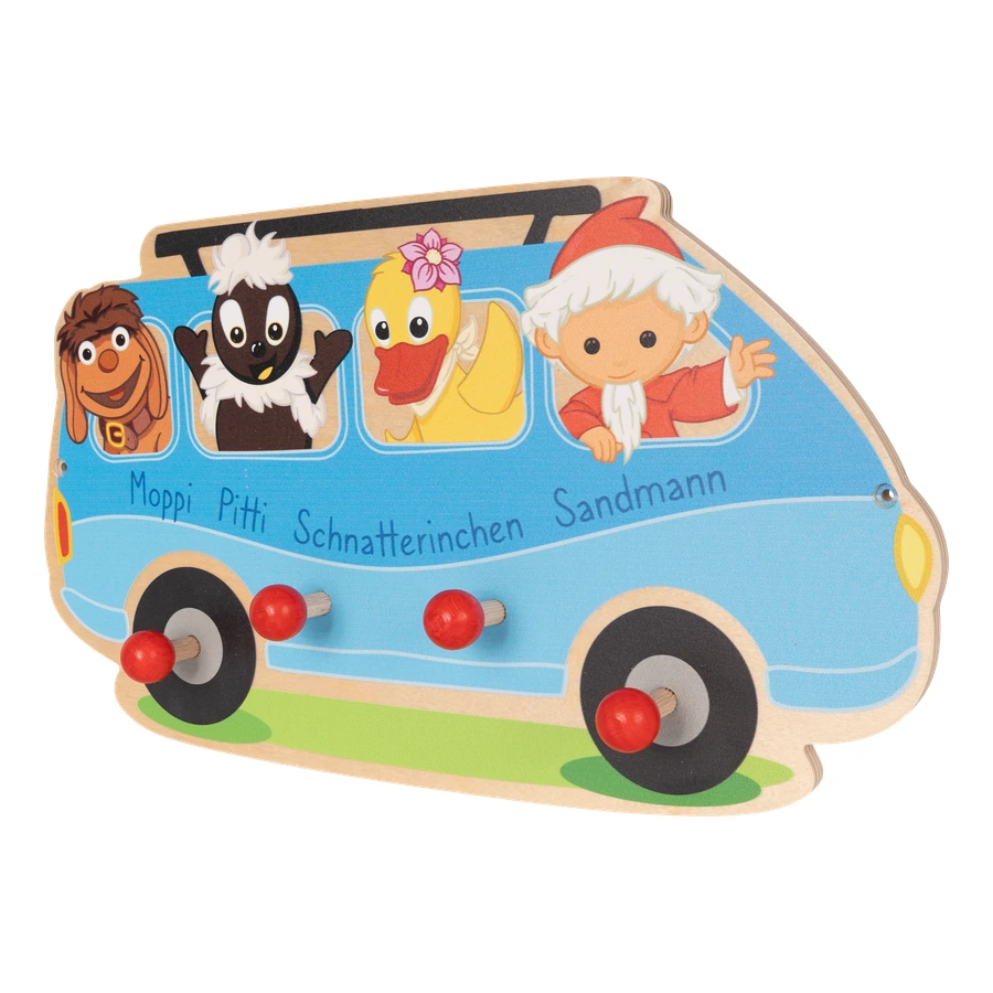 Unser Sandmännchen - Wandgarderobe aus Holz - Sandmann & Freunde im Bus