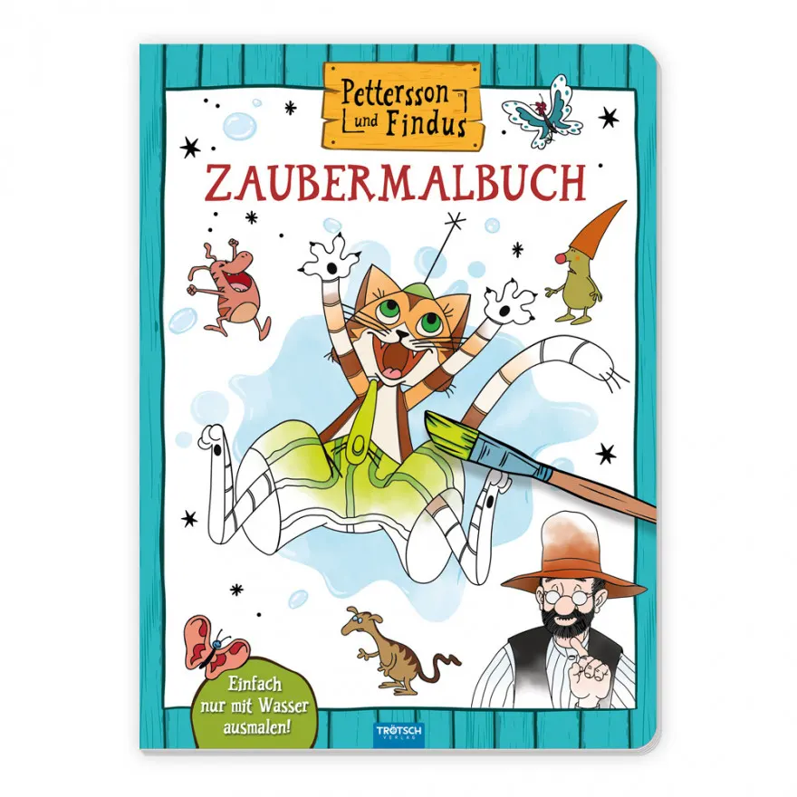 Cover des Pettersson und Findus Zaubermalbuchs mit fröhlichen Motiven