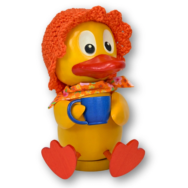 Schnatterinchen Räucherfigur aus Holz in Frontalansicht