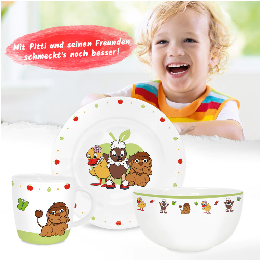 Pittiplatsch - Kindergeschirrset aus Porzellan (3-teilig) Pittiplatsch Kindergeschirrset aus Porzellan (drei teilig)