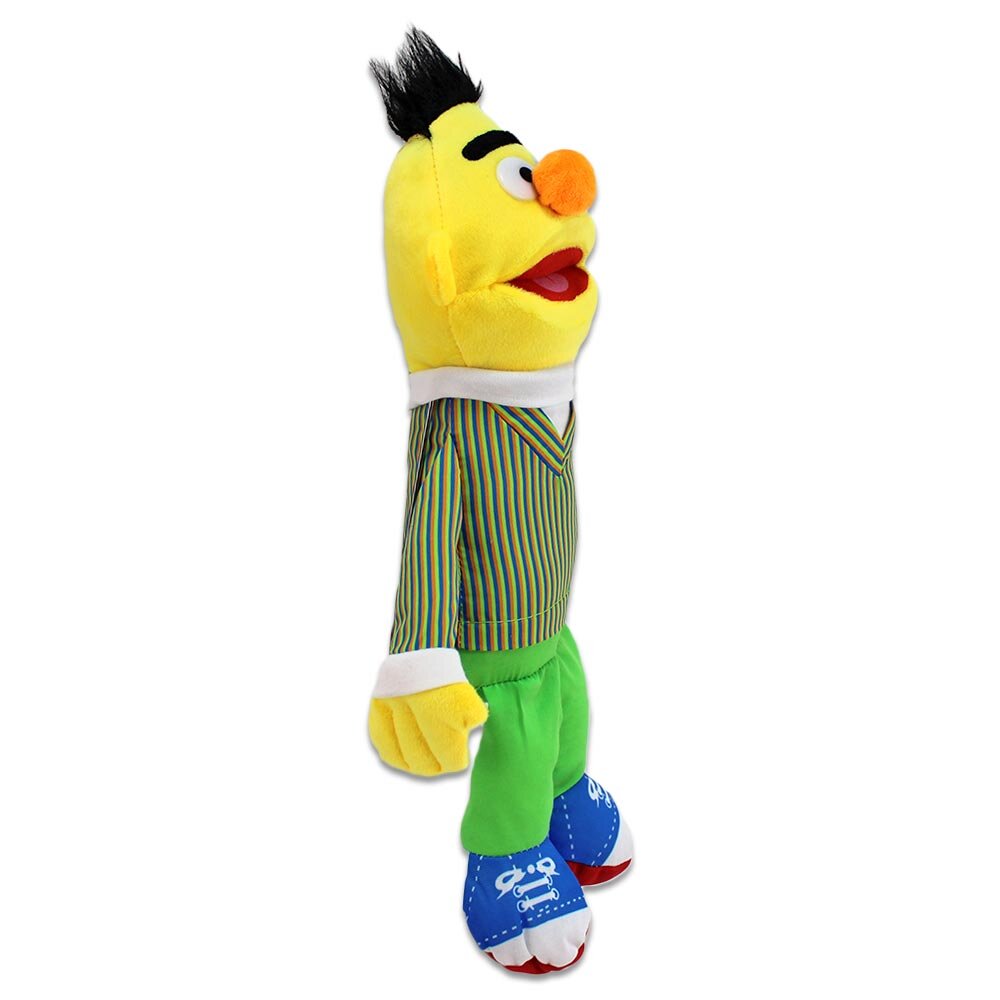 Sesamstraße - Kuscheltier Bert (42 cm) Bert Plüschtier aus der Sesamstraße stehend in Seitenansicht, 42 cm groß mit gestreiftem Pulli und orangefarbener Nase