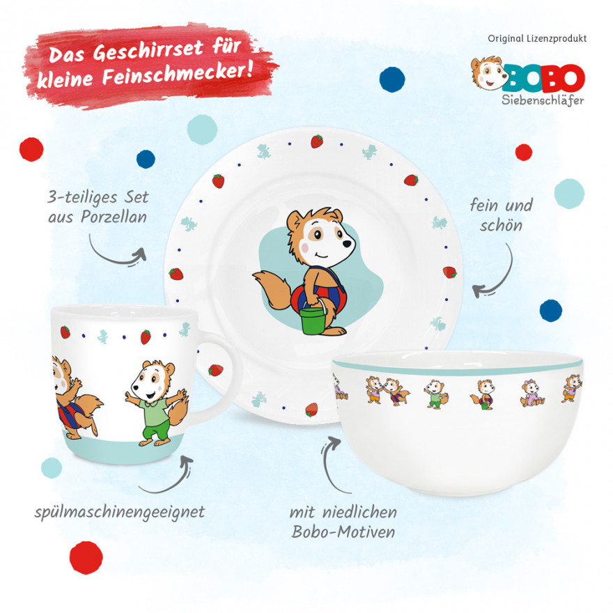 Bobo Siebenschläfer - Kindergeschirrset aus Porzellan (3-teilig)