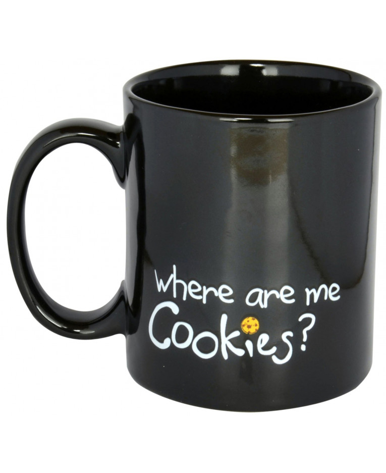 Sesamstraße - Krümelmonster - Tasse - schwarz Detailansicht Schriftzug, Where my cookies at, Krümelmonster Tasse schwarz, Sesamstraße Design