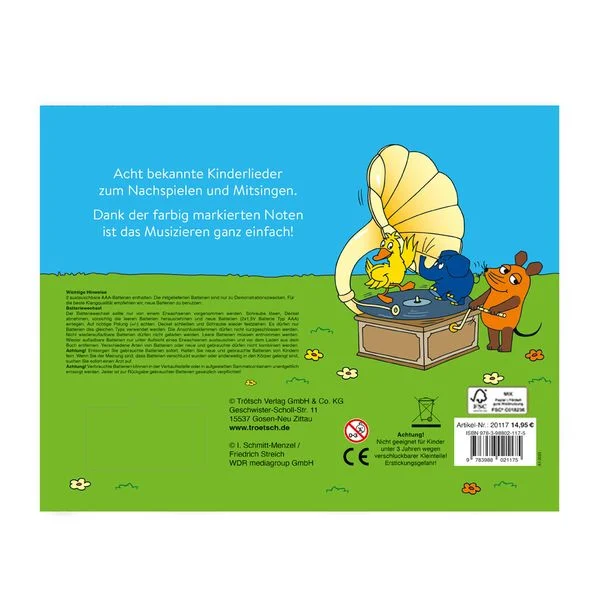 drei null null acht acht die maus klavierbuch meine ersten lieder soundbuch liederbuch gebundene ausgabe rueckseite