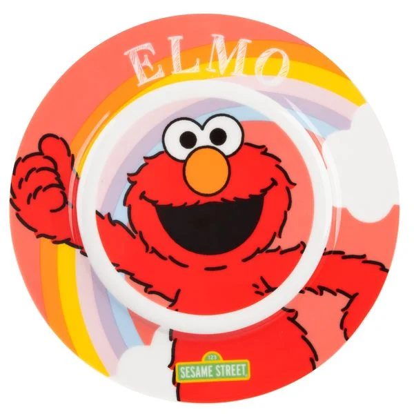 Elmo Teller aus Porzellan, Sesamstraße Motiv, rund, Teil des 3-teiligen Kindergeschirrsets, farbenfrohes Design