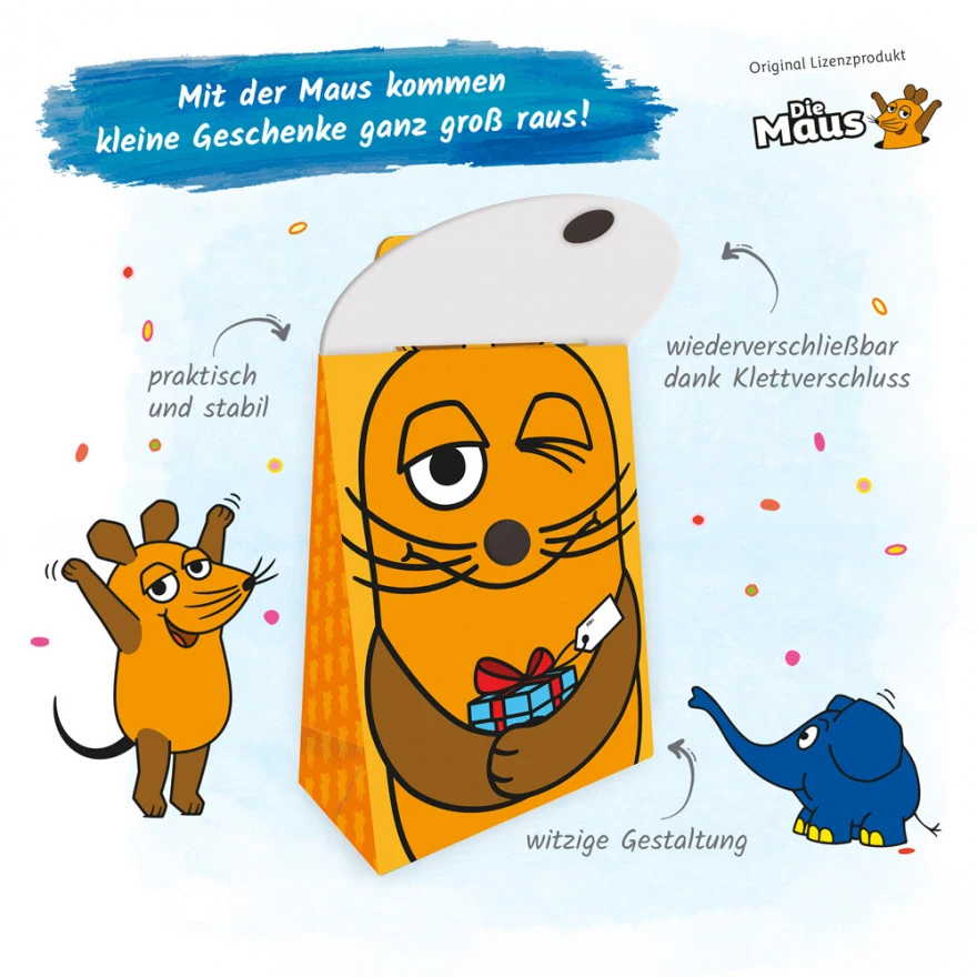 drei null zwei sechs null die maus geschenktasche detail gestaltung klettverschluss
