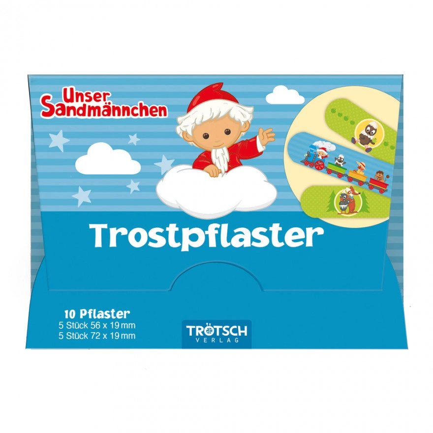 Sandmännchen Trostpflaster in bunter Verpackung mit Sandmann-Motiv, Ansicht von vorn