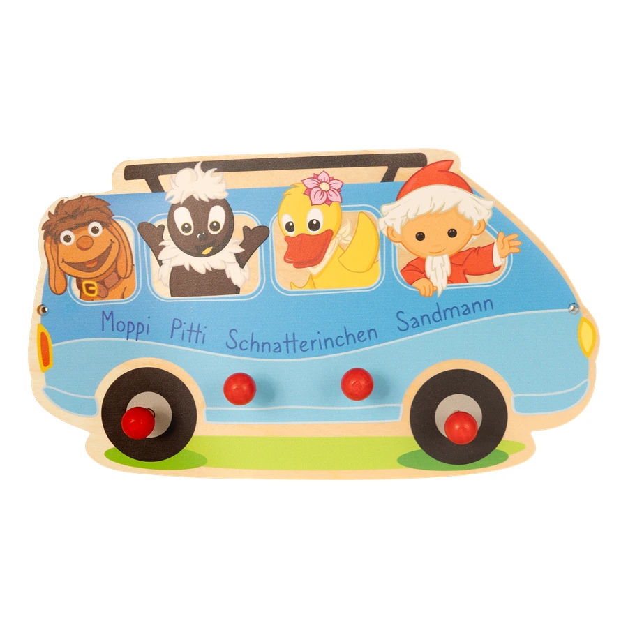 Unser Sandmännchen - Wandgarderobe aus Holz - Sandmann & Freunde im Bus