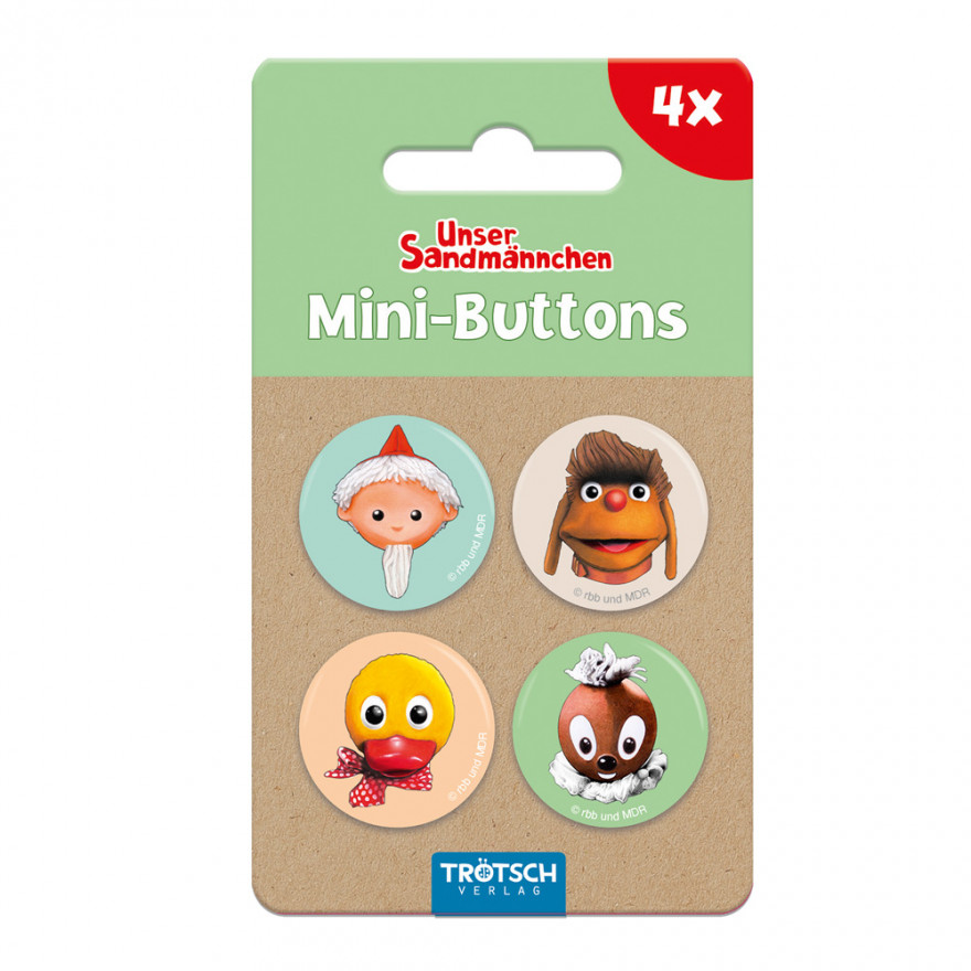 ArtikelfotoRQWX1qJrd5rGQ Unser Sandmännchen vierer Set Mini Buttons Sandmann retro