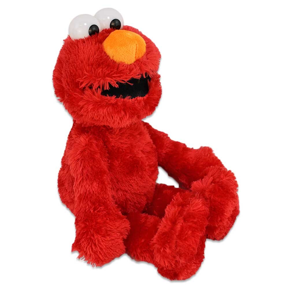 Elmo Plüschtier, Original aus der Sesamstraße, ca. 36 cm groß, sitzend in Seitenansicht.