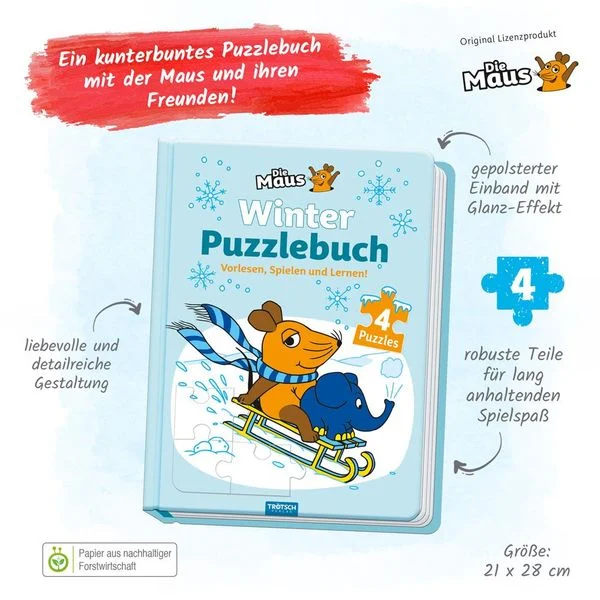 Die Maus - Winterpuzzlebuch (4 Puzzle)
