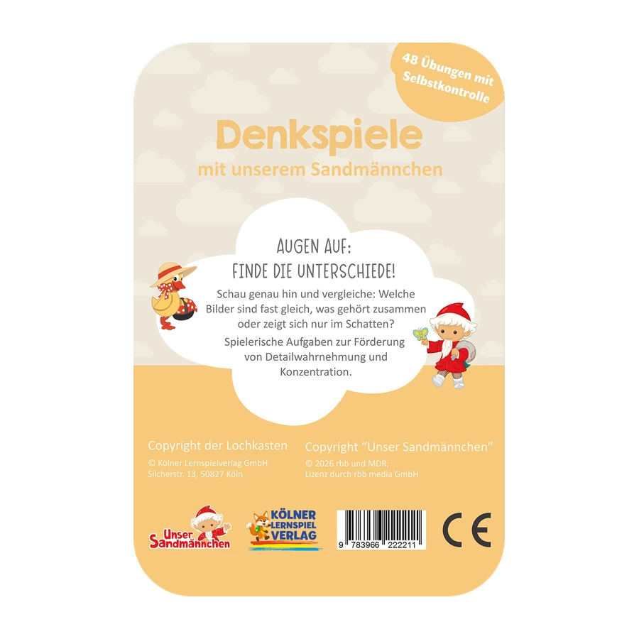 Unser Sandmännchen - Lochkasten Kartensatz - Denkspiele (3-4 Jahre)