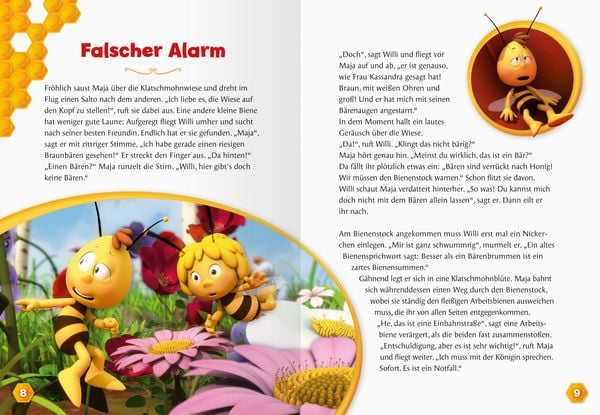 Die Biene Maja - Die schönsten Mutmach-Geschichten (Buch) Geöffnetes Buch Die Biene Maja, Die schönsten Mutmachgeschichten, mit farbiger Illustration und Textseite