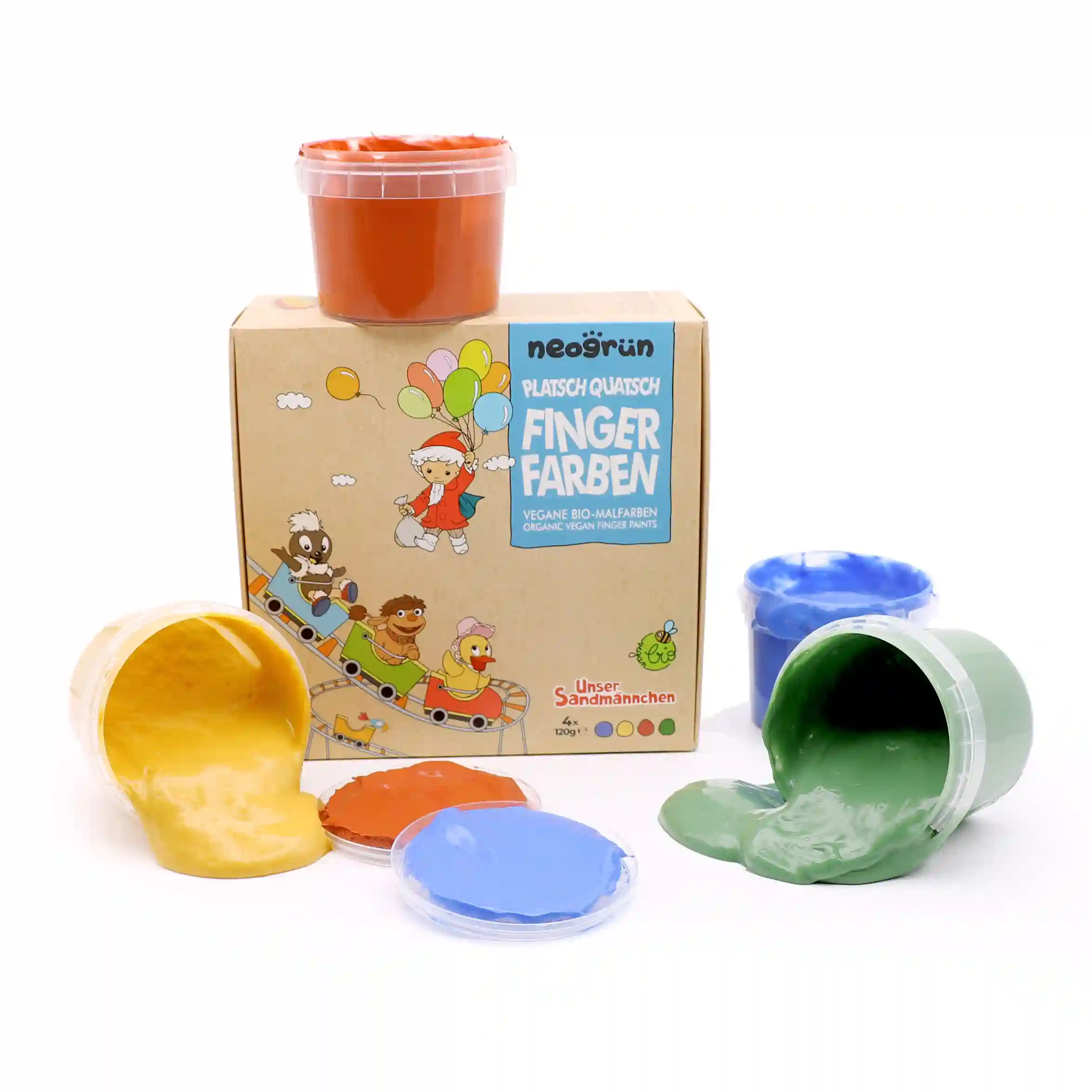 Sandmännchen Fingerfarben mit geöffneten Farbbechern