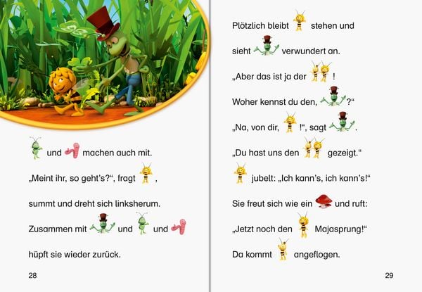 Die Biene Maja Innenansicht, Beispielseite, Der Bienentanz, Zum Lesenlernen