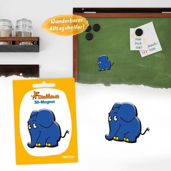 drei null eins vier vier die maus 3D magnet elefant stehend detail pinnwand