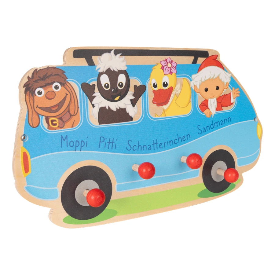 Unser Sandmännchen - Wandgarderobe aus Holz - Sandmann & Freunde im Bus