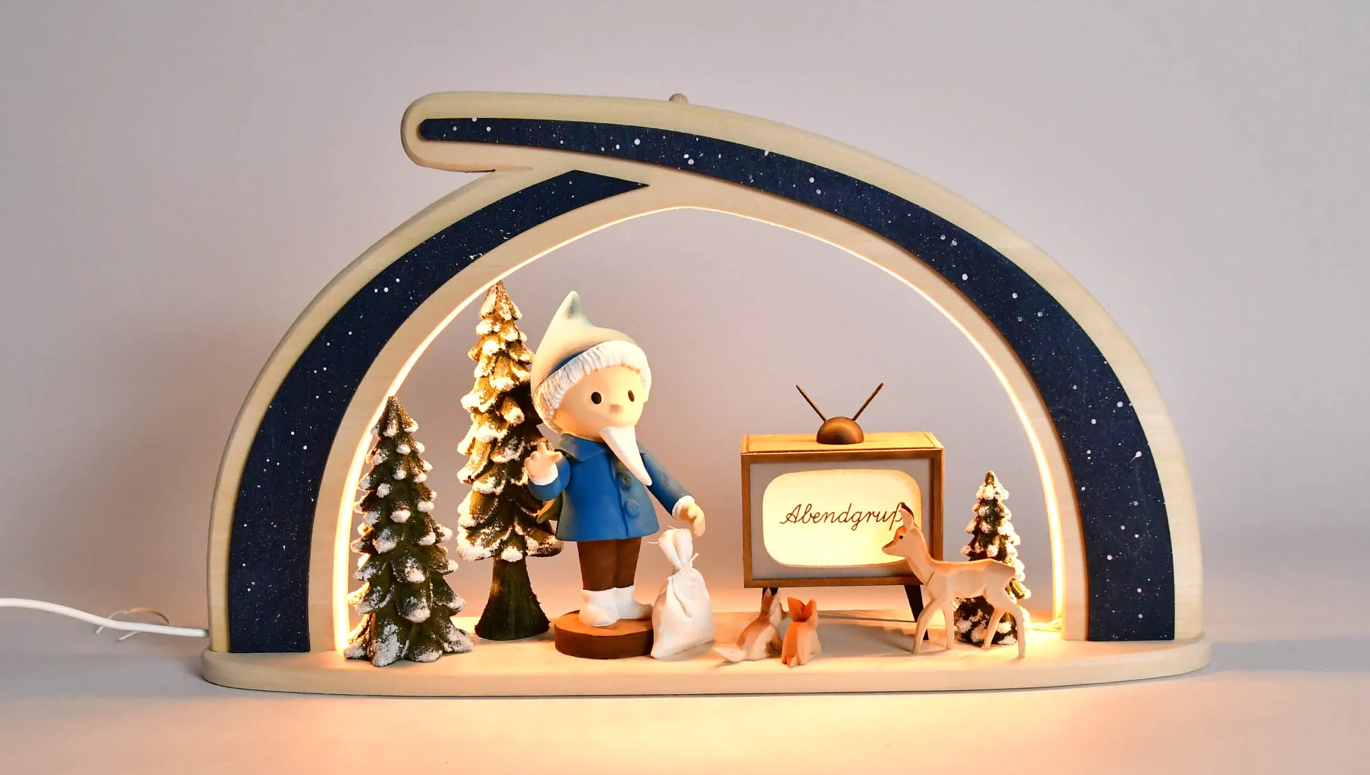 Unser Sandmännchen - Schwibbogen - Sandmann mit Fernseher Unser Sandmännchen - Schwibbogen - Sandmann mit Fernseher - beleuchtet