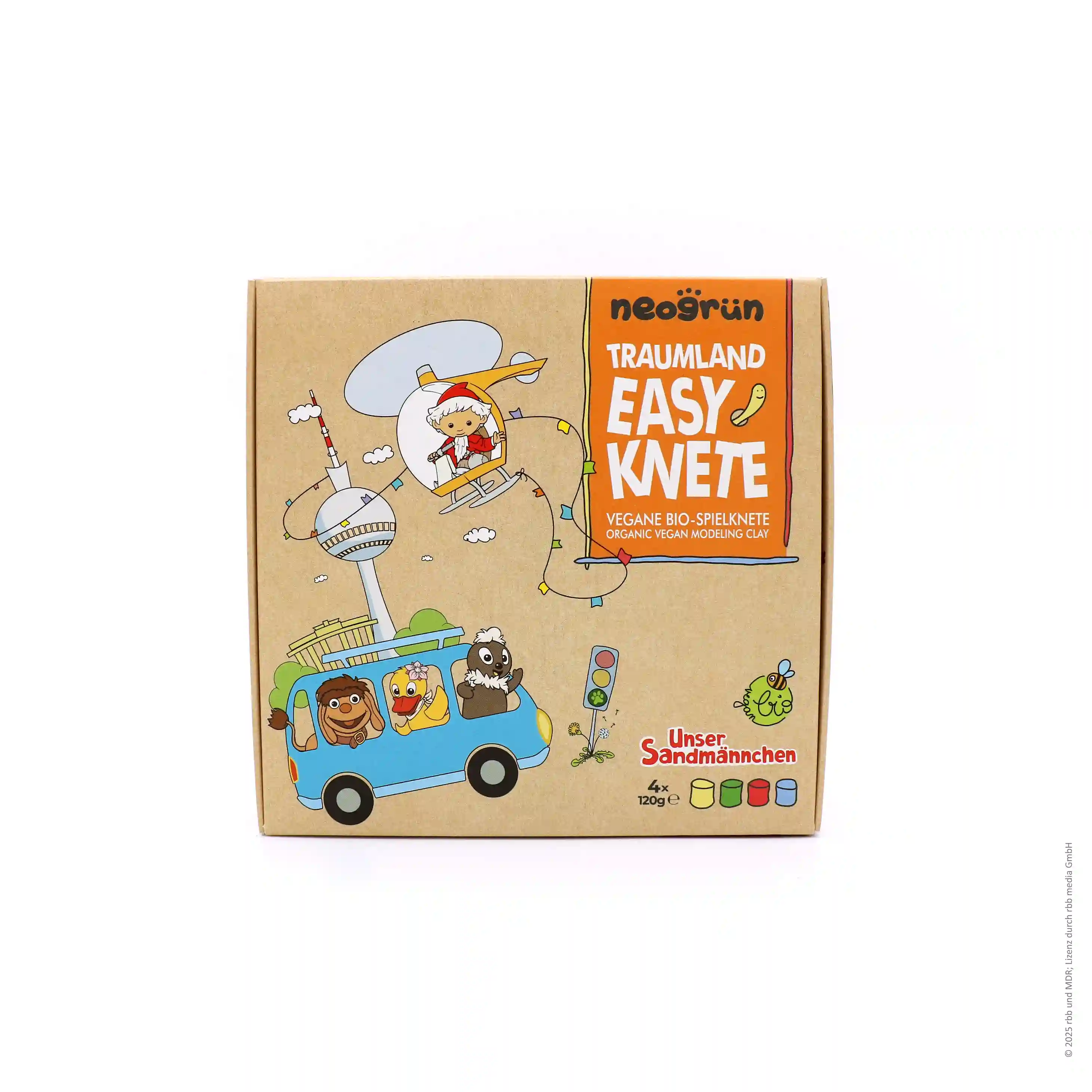 Unser Sandmännchen - Traumland Easy-Knete (4er Set) Verpackung der Sandmännchen Knete steht aufrecht