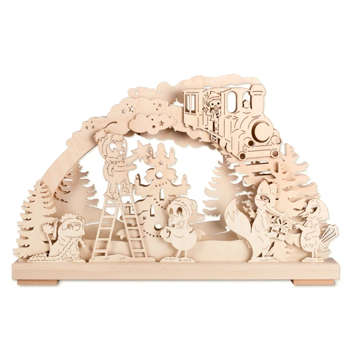 Großer Schwibbogen - Pittiplatsch und Freunde schmücken den Weihnachtsbaum Großer Schwibbogen Pittiplatsch und Freunde schmücken den Weihnachtsbaum