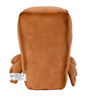 Bernd das Brot Kuscheltier von hinten – rechteckige Form, hellbraun, mit kurzen Armen aus Alcantara.