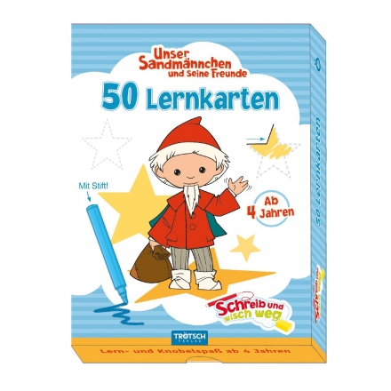 50-Lernkarten-Sandm-nnchen-mit-Stift-Verpackung fünf null Lernkarten mit Stift Sandmännchen